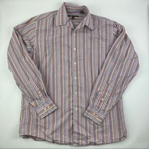 BCBG Attitude Button Up Shirt Mens Medium 15.5 34/35 Blue Yellow Striped